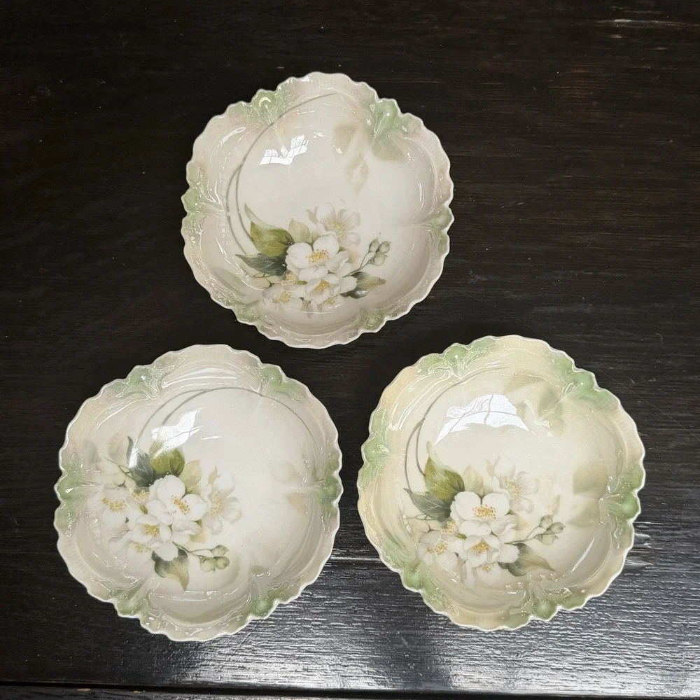 RS Prussia Floral Bowl Scalloped Victorian Porcelain Germany White Handpainted